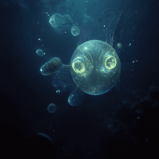 A bioluminescent jellyfish in dark ocean depths, generated on a Galaxy S25+ Hexagon NPU