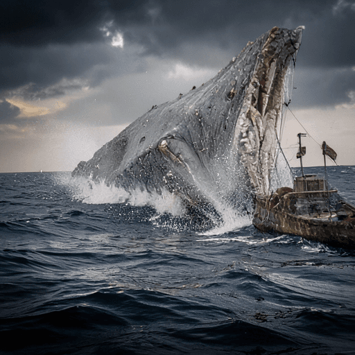 A humpback whale breaching beside a tiny fishing boat, generated on a Galaxy S25+ Hexagon NPU